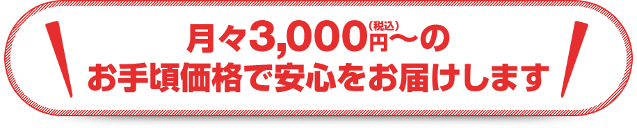 月々3,000円（税込）〜のお手頃価格で安心をお届けします